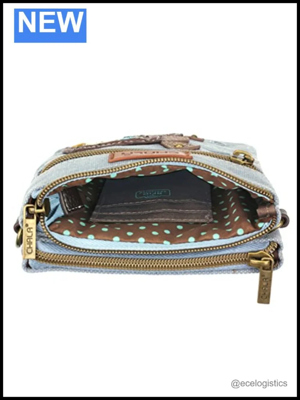 CHALA Double Pocket Crossbody Purse RFID Canvas Adjustable Strap